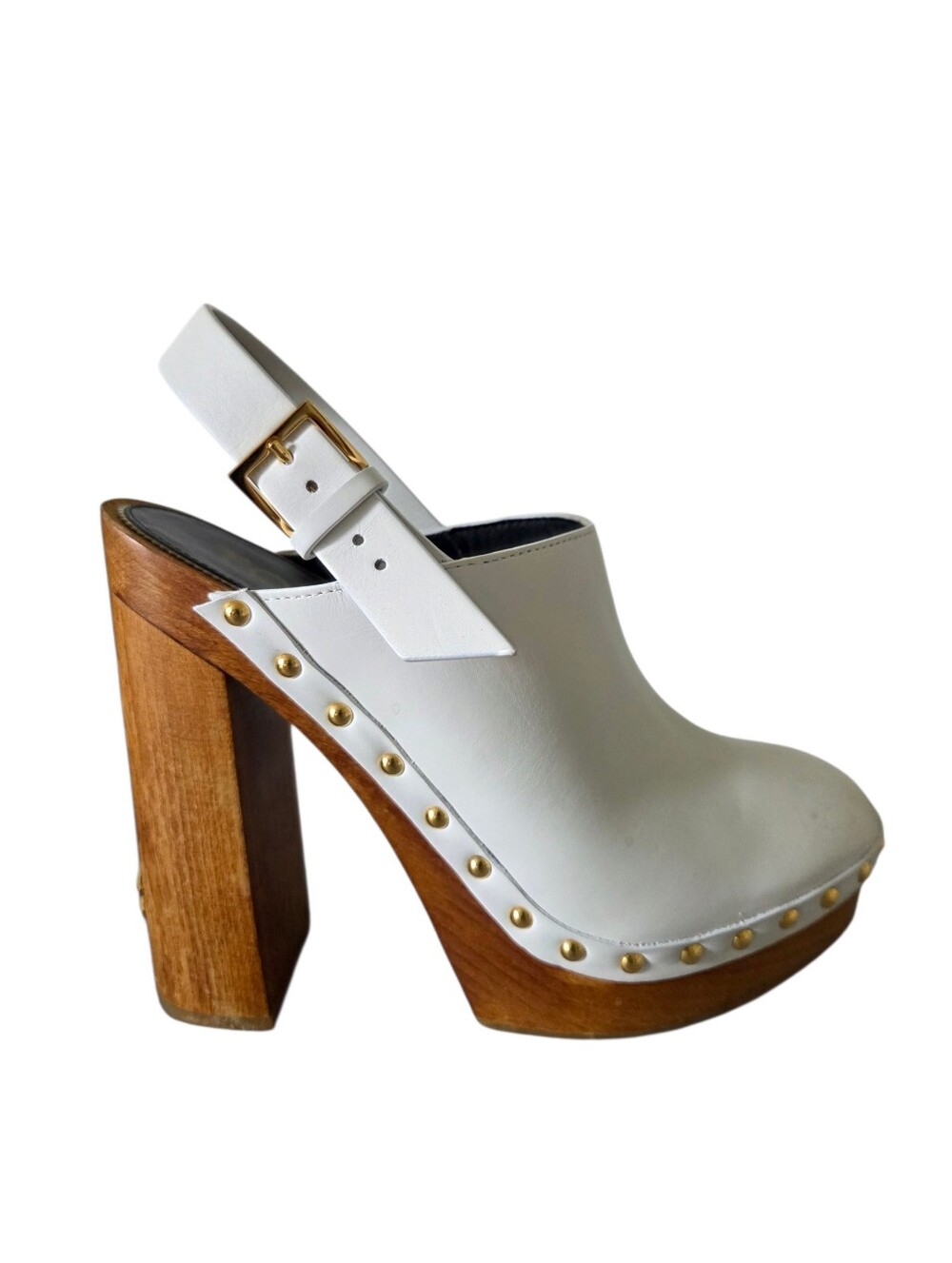 TOM FORD TF Calf Clog | White Leather Studded Platform Heel - Picture 3 of 11